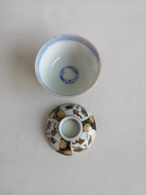 古玩陶瓷青花加彩蓋碗拍賣，當前價格450元