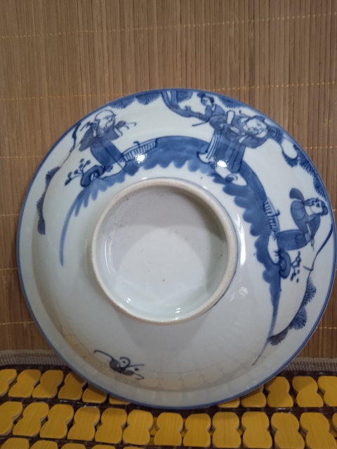 古玩陶瓷青花三星人物大碗。??窯裂拍賣，當前價格99元