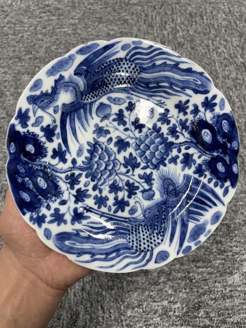 古玩陶瓷清道光 二級官青花鳳穿牡丹圖花口盤拍賣，當前價格1400元