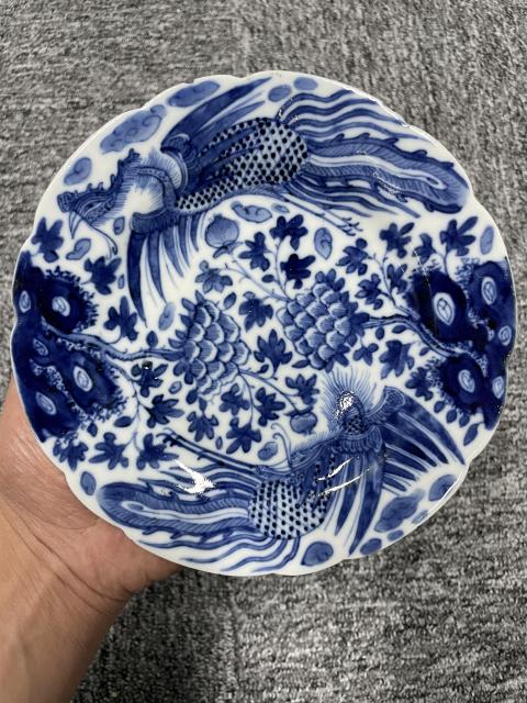 古玩陶瓷清道光 二級官青花鳳穿牡丹圖花口盤拍賣，當前價格1400元