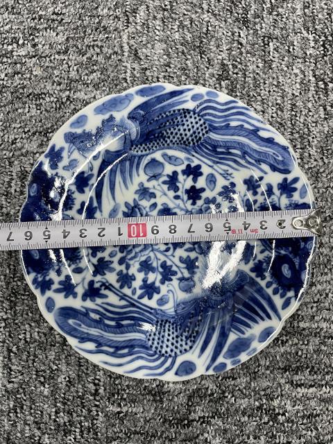 古玩陶瓷清道光 二級官青花鳳穿牡丹圖花口盤拍賣，當前價格1400元