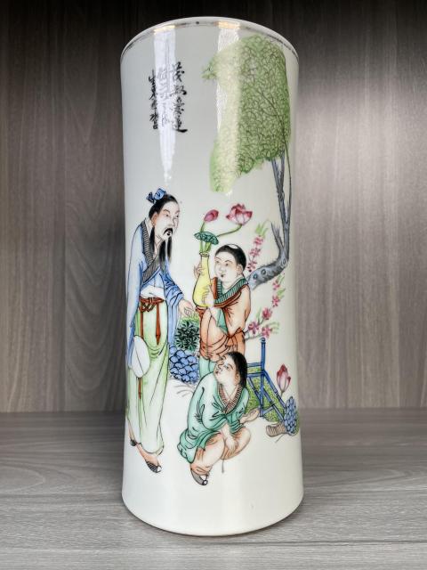 古玩陶瓷民國 名家精品粉彩愛蓮圖帽筒拍賣,當前價格2800元