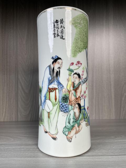 古玩陶瓷民國 名家精品粉彩愛蓮圖帽筒拍賣,當前價格2800元