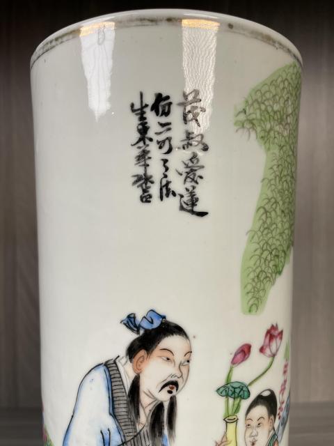 古玩陶瓷民國 名家精品粉彩愛蓮圖帽筒拍賣,當前價格2800元