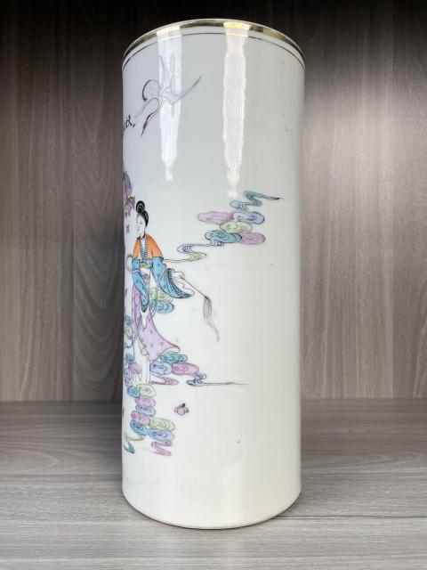 古玩陶瓷民國 名家精品粉彩天女散花圖帽筒拍賣,當前價格2800元