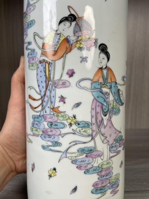 古玩陶瓷民國 名家精品粉彩天女散花圖帽筒拍賣,當前價格2800元