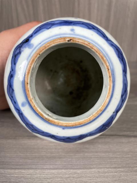 古玩陶瓷明崇禎 青花洞石三多花卉紋蓮子罐拍賣,當前價格8500元