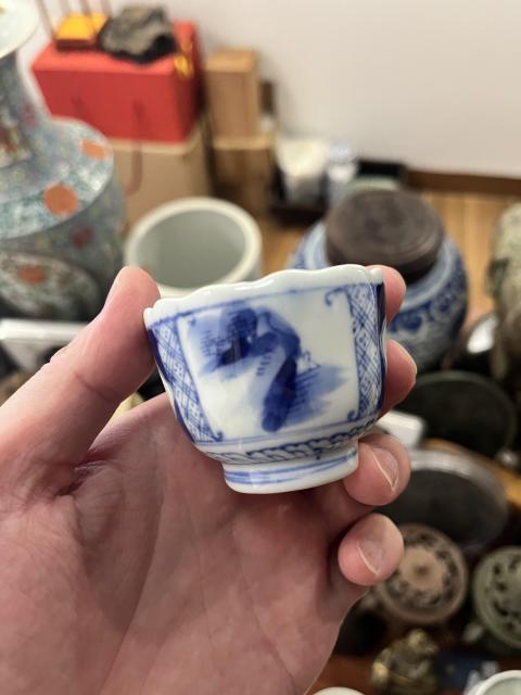 古玩陶瓷清代山水紋青花杯拍賣，當前價格199元