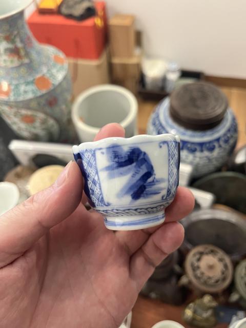 古玩陶瓷清代山水紋青花杯拍賣，當前價格199元