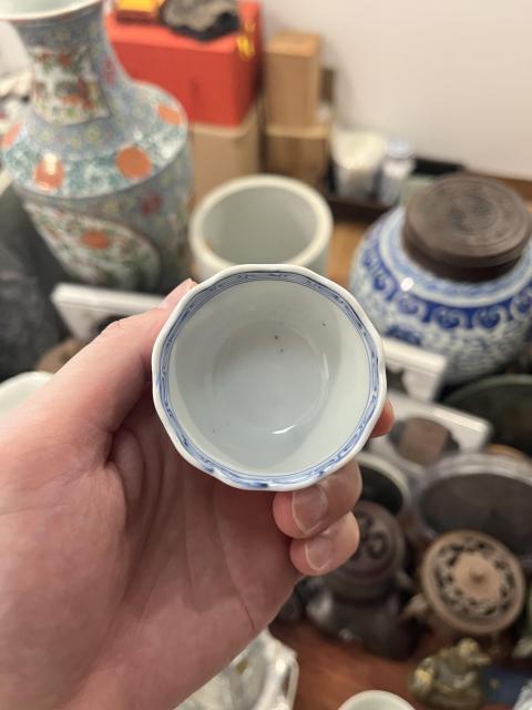 古玩陶瓷清代山水紋青花杯拍賣，當前價格199元