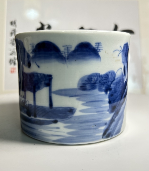 古玩陶瓷清中期青花蘇東坡夜游赤壁圖筆筒(大文房器)拍賣,當前價格8888元