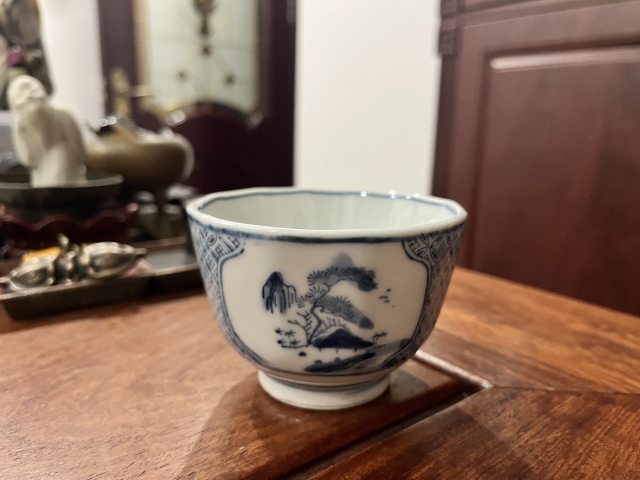 古玩陶瓷民國山水紋青花杯拍賣，當前價格299元