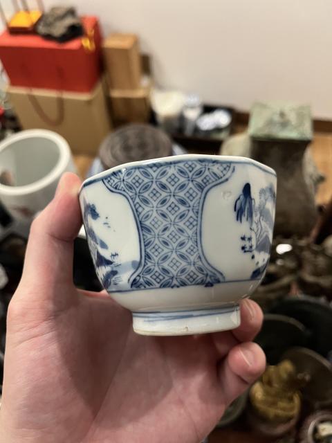 古玩陶瓷民國山水紋青花杯拍賣，當前價格299元