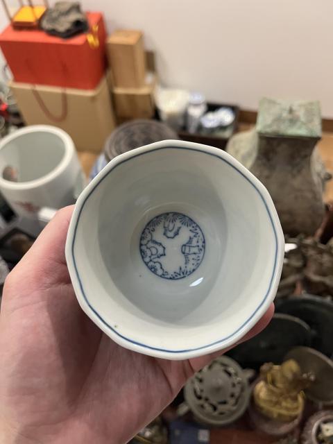 古玩陶瓷民國山水紋青花杯拍賣，當前價格299元