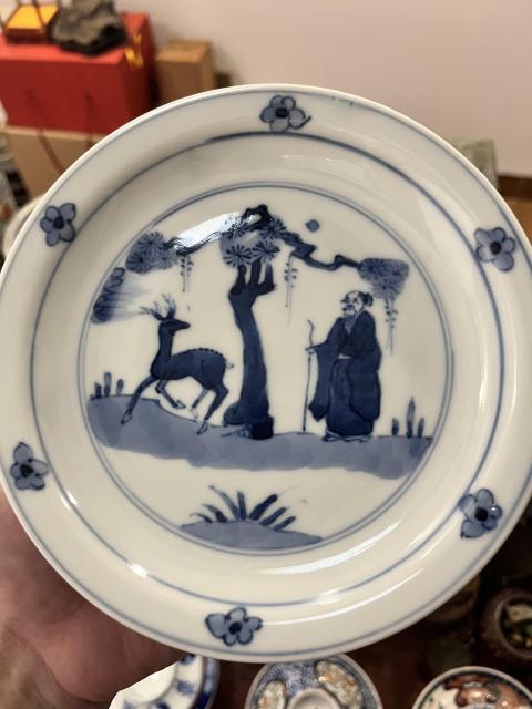 古玩陶瓷晚清人物松鹿紋青花盤拍賣，當前價格1399元