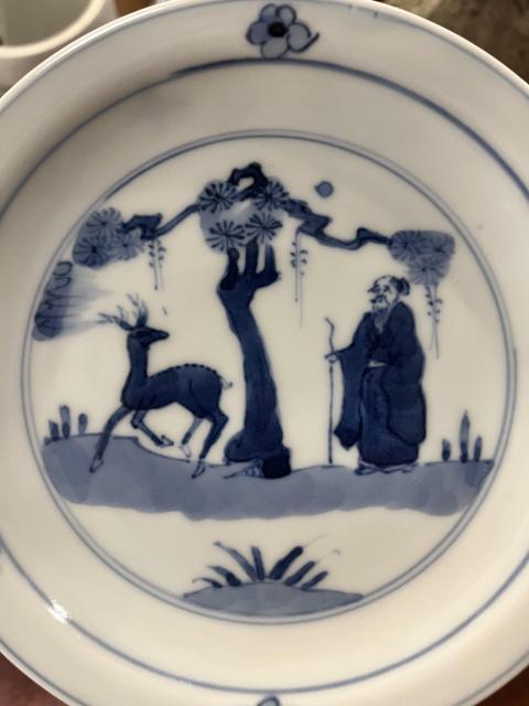古玩陶瓷晚清人物松鹿紋青花盤拍賣，當前價格1399元