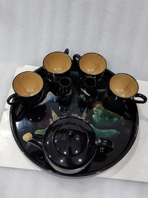 古玩雜項木胎彩繪漆茶具一套拍賣,當前價格528元