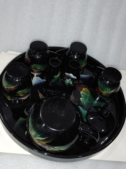 古玩雜項木胎彩繪漆茶具一套拍賣,當前價格528元