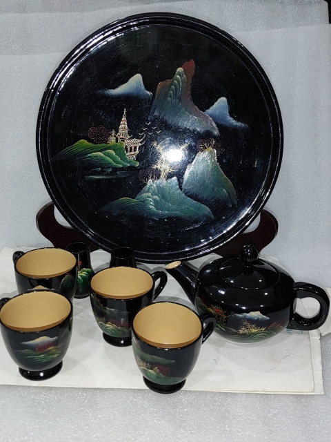 古玩雜項木胎彩繪漆茶具一套拍賣,當前價格528元