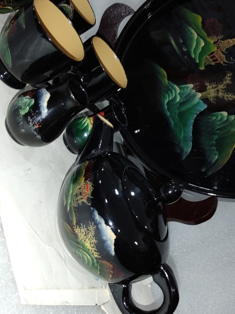 古玩雜項木胎彩繪漆茶具一套拍賣,當前價格528元