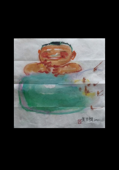 古玩字畫2022年單幅作品嘉德拍賣6382.5萬成交的當代名家方力鈞彩墨寫意人物拍賣，當前價格50000元