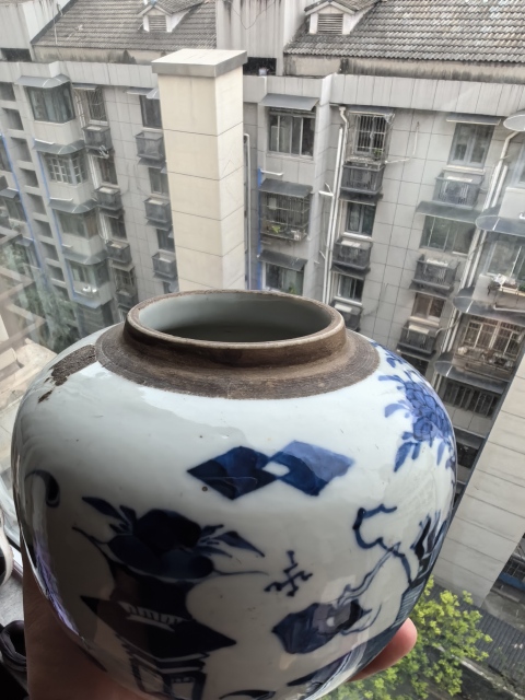古玩陶瓷清晚期青花博古清供圖蓋罐拍賣,當前價格3500元