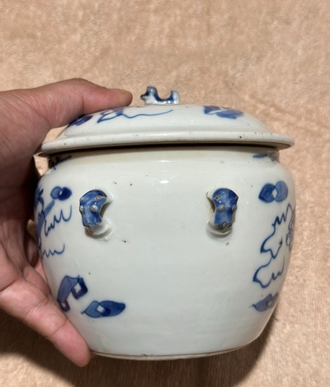 古玩陶瓷晚清光緒青花博古清供圖粥罐拍賣，當前價格2250元