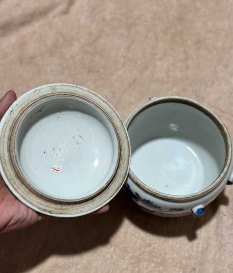 古玩陶瓷晚清光緒青花博古清供圖粥罐拍賣，當前價格2250元