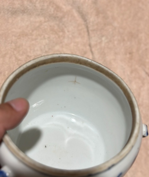古玩陶瓷晚清光緒青花博古清供圖粥罐拍賣，當前價格2250元