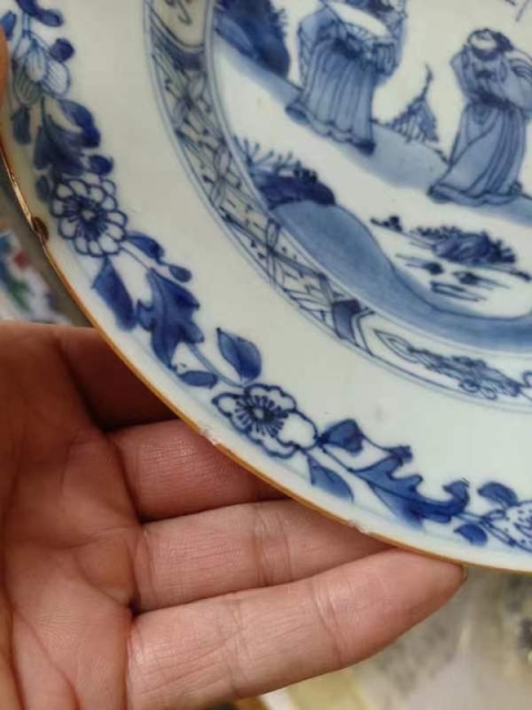 古玩陶瓷康熙·青花人物故事紋折沿盤真品鑒賞圖