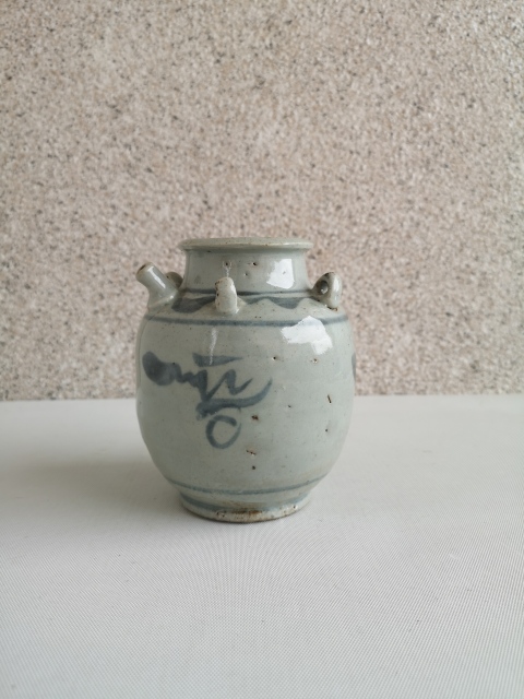 古玩陶瓷清早期吉語紋青花四系壺拍賣,當(dāng)前價(jià)格400元