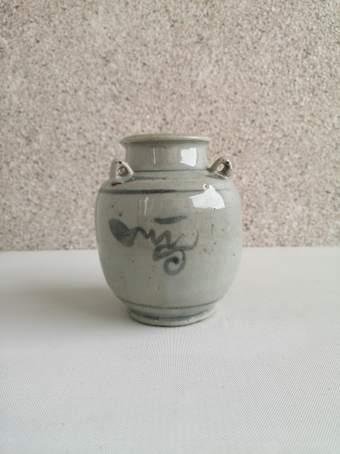 古玩陶瓷清早期吉語紋青花四系壺拍賣,當(dāng)前價(jià)格400元