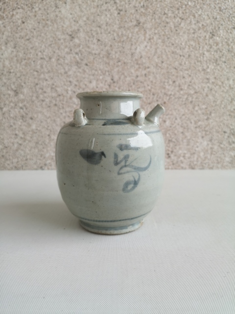 古玩陶瓷清早期吉語紋青花四系壺拍賣,當(dāng)前價(jià)格400元