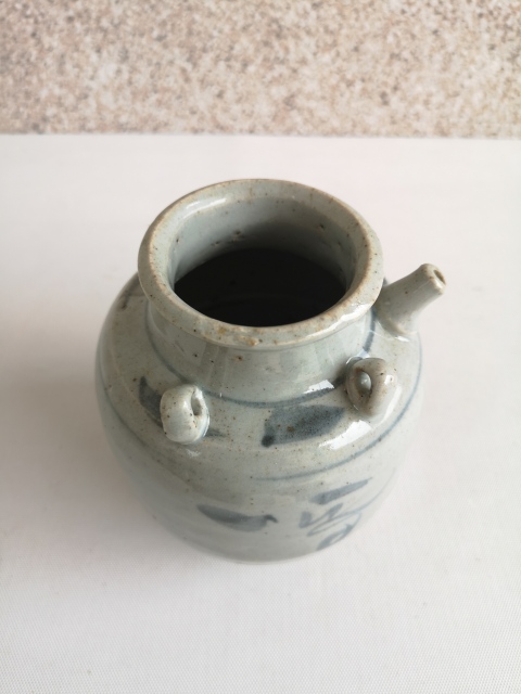 古玩陶瓷清早期吉語紋青花四系壺拍賣,當(dāng)前價(jià)格400元