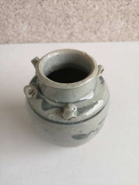 古玩陶瓷清早期吉語紋青花四系壺拍賣,當(dāng)前價(jià)格400元