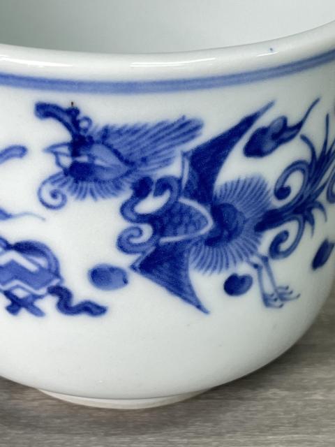 古玩陶瓷晚清民國(guó) 鶴鳳暗八仙紋青花琴爐（文房器）拍賣，當(dāng)前價(jià)格580元