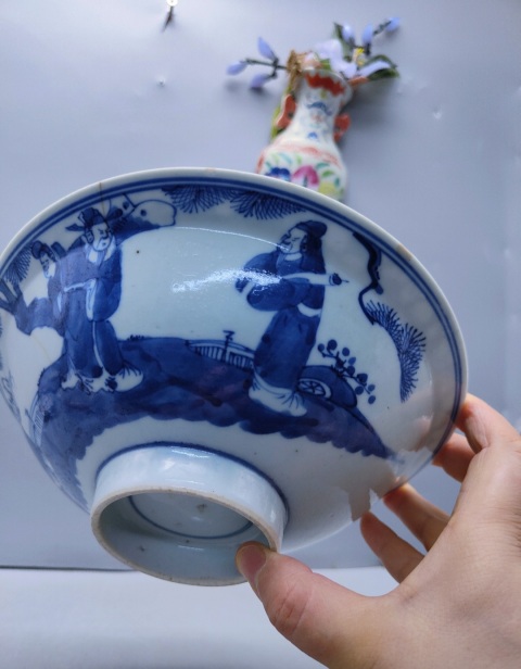 古玩陶瓷青花瓷福祿壽三星碗拍賣，當前價格800元