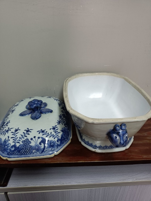 古玩陶瓷富貴長壽八方青花蓋盆拍賣,當前價格7888元