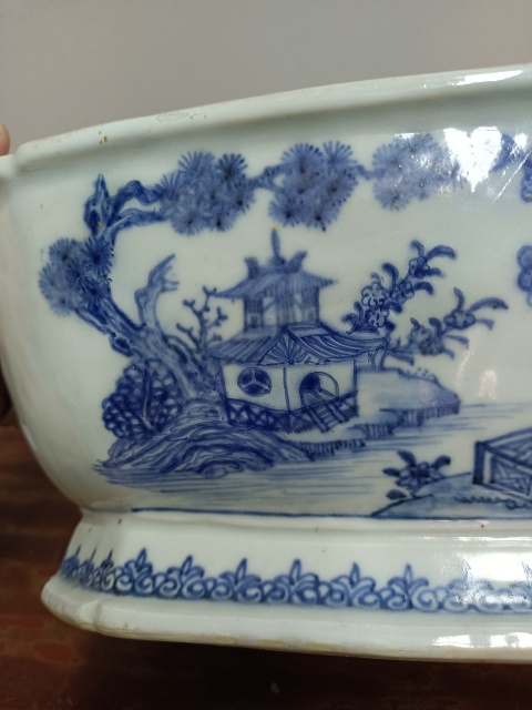 古玩陶瓷富貴長壽八方青花蓋盆拍賣,當前價格7888元