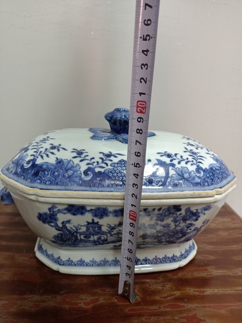 古玩陶瓷富貴長壽八方青花蓋盆拍賣,當前價格7888元