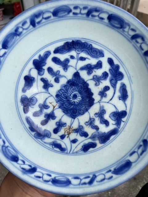 古玩陶瓷青花纏枝花卉紋盤拍賣，當前價格388元