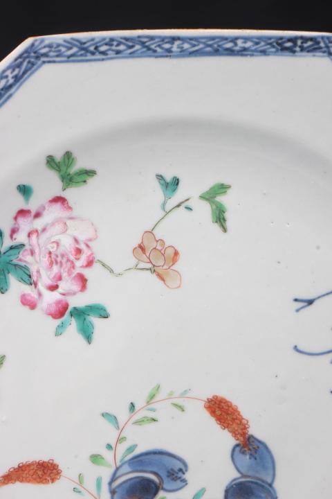 古玩陶瓷8509】清雍乾 青花粉彩二甲傳蘆圖八邊盤拍賣,當前價格11000元