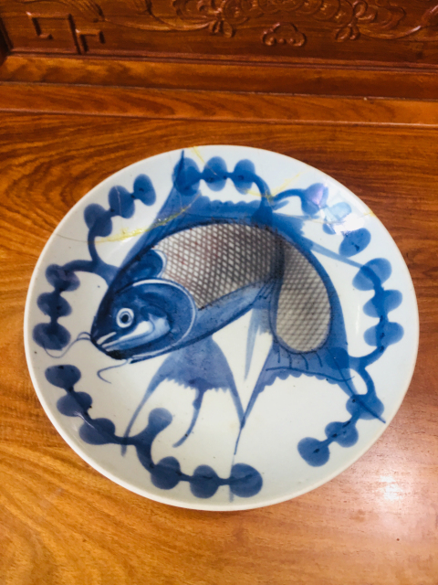 古玩陶瓷青花釉里紅魚紋大盤拍賣,當(dāng)前價格399元