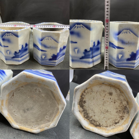 古玩陶瓷民國青花山水人物紋筆筒一對拍賣，當前價格600元