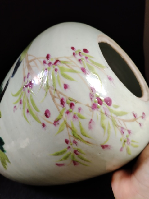古玩陶瓷晚清民周粉彩花鳥花卉紋冬瓜罐拍賣，當(dāng)前價格1300元
