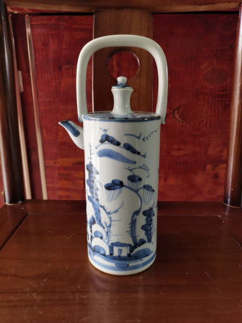 古玩陶瓷【精美提梁壺】晚清民國青花鳥紋青花提梁壺拍賣，當(dāng)前價格0元