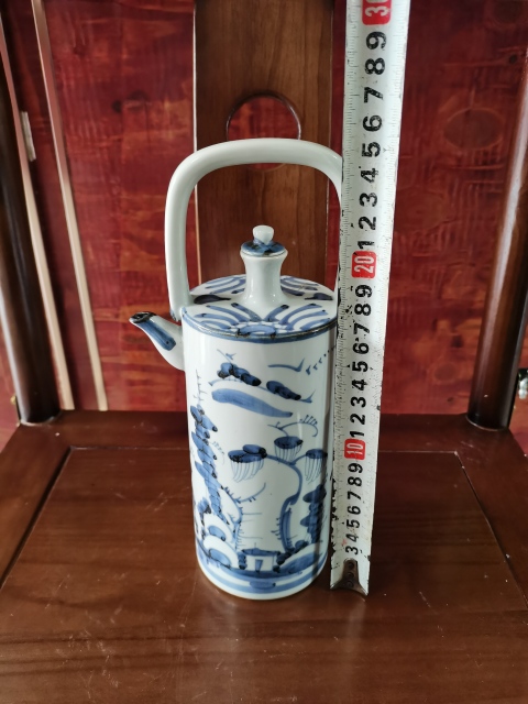 古玩陶瓷【精美提梁壺】晚清民國青花鳥紋青花提梁壺拍賣，當(dāng)前價格0元