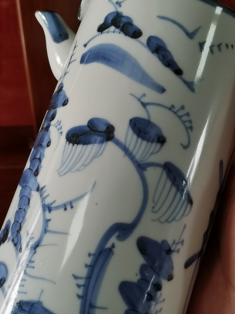 古玩陶瓷【精美提梁壺】晚清民國青花鳥紋青花提梁壺拍賣，當(dāng)前價格0元