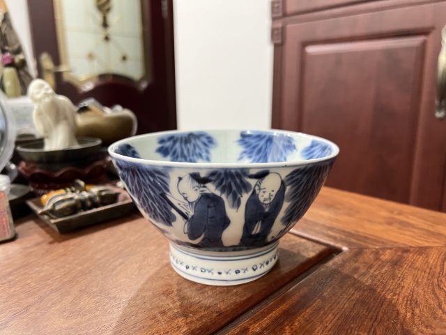 古玩陶瓷清代竹林七賢青花杯拍賣，當前價格355元