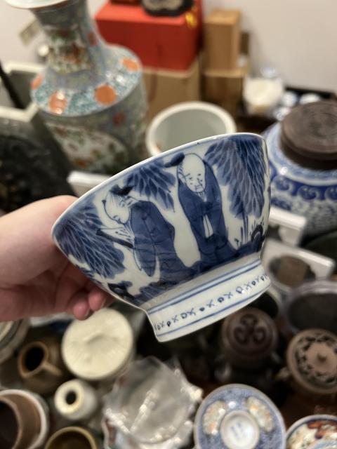 古玩陶瓷清代竹林七賢青花杯拍賣，當前價格355元
